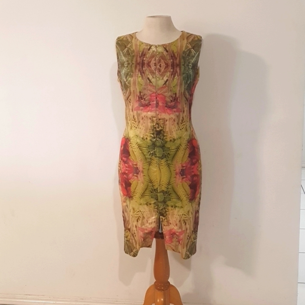 Moss & Spy Size 14 Metallic Tropical Front Zip Dress - Picture 1 of 11